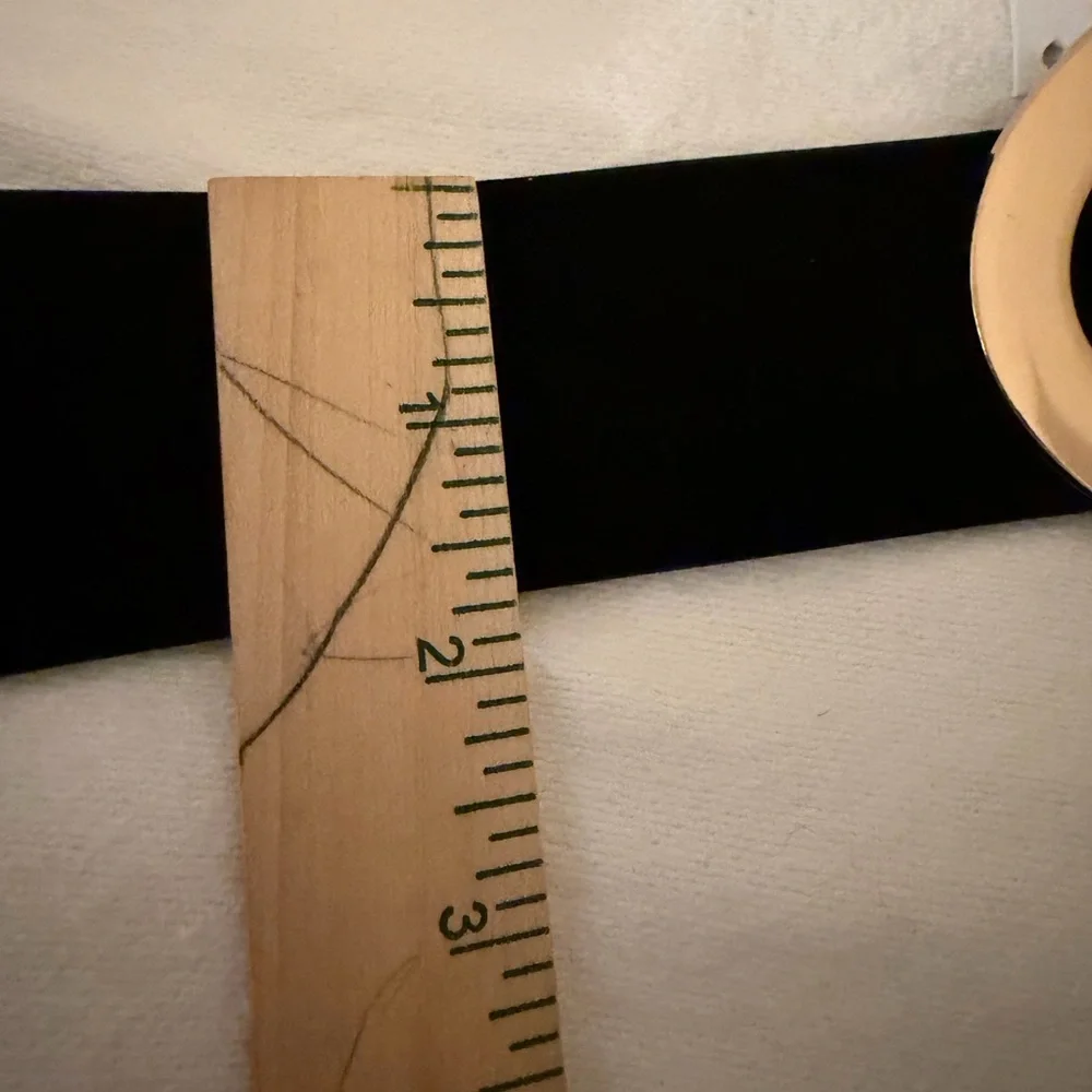 ZARA Black Suede Waist Belt Gold Oval Buckle Wide‎ Statement Belt
